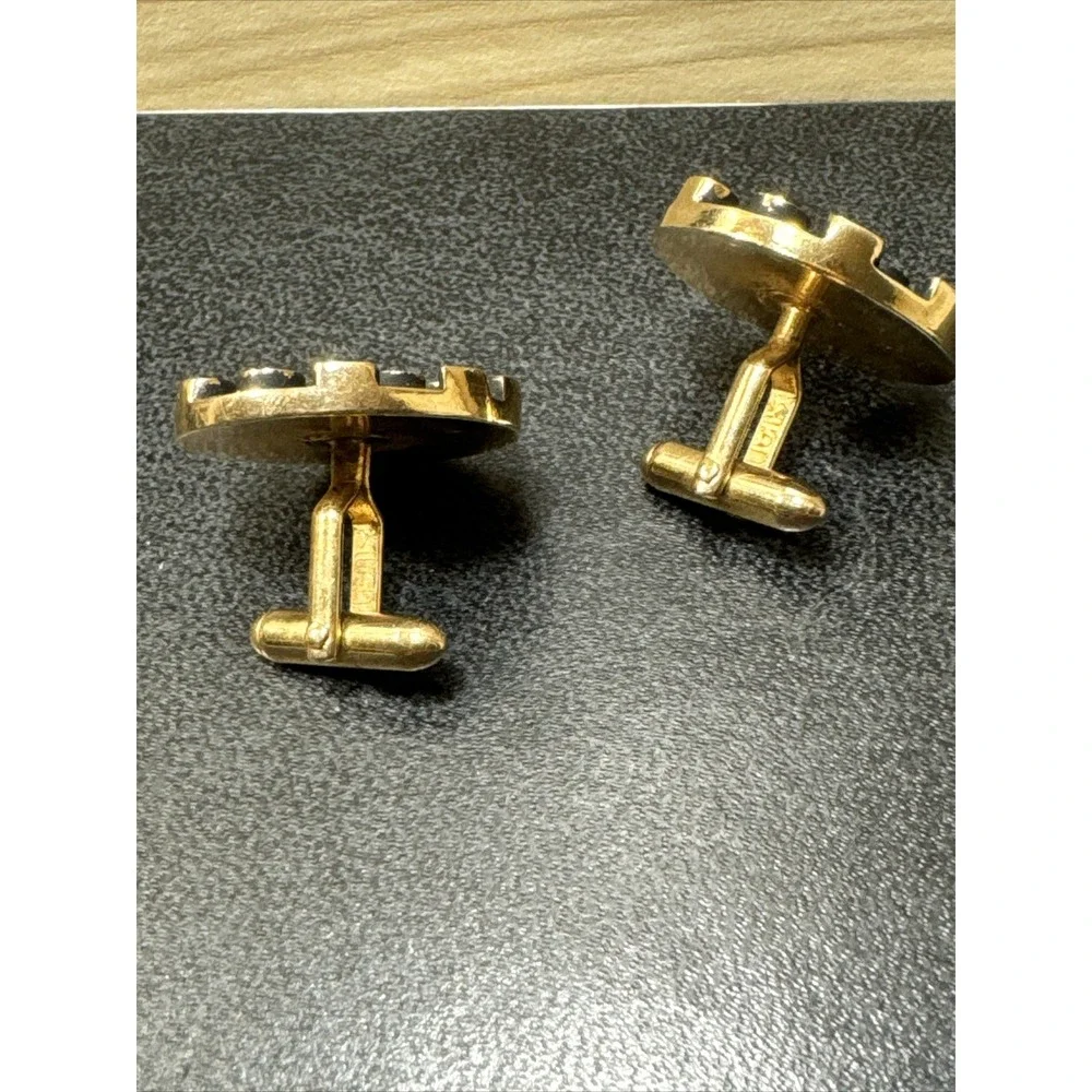 Swank Vintage Gold Tone And Black Round Cufflinks